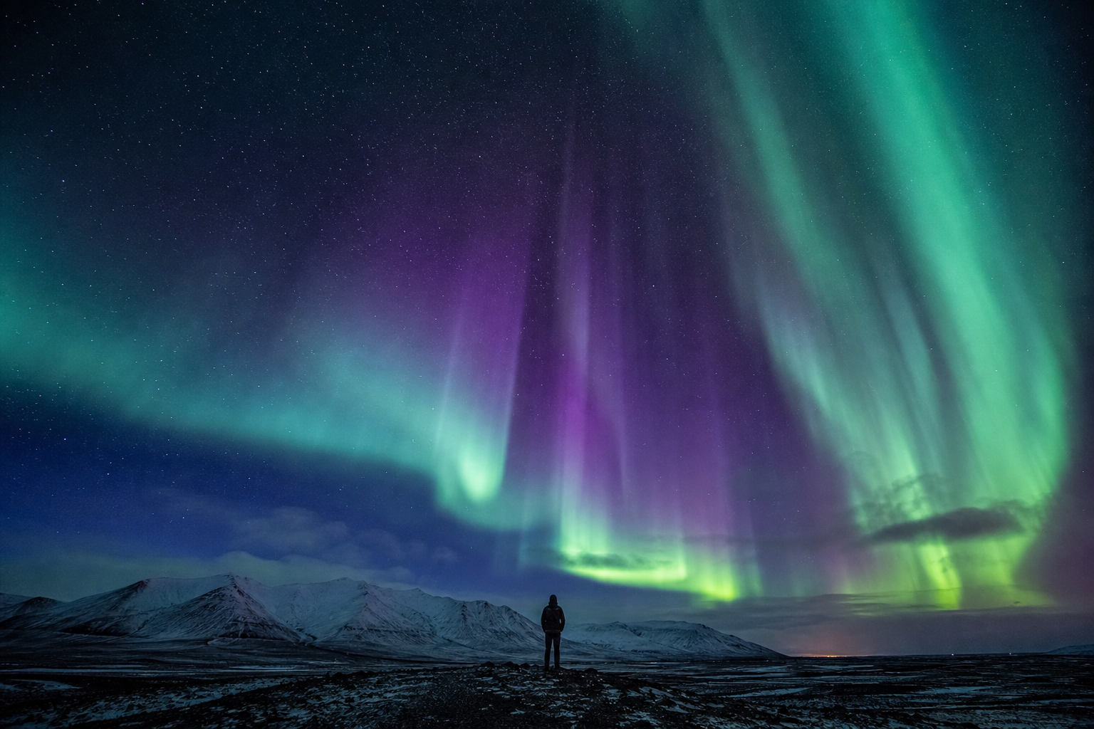 Standing under the northern lights